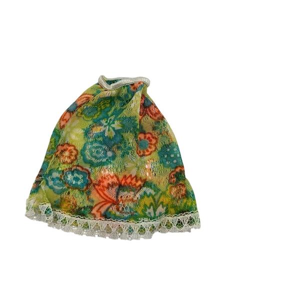 Vintage 1970's Marx SINDY Doll Lingerie Slip Skirt Floral Lace Green Blue Orange - Picture 2 of 6